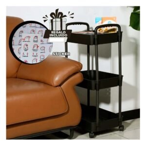 Organizador con Ruedas 3 Niveles y Asas para Casa Plastico Negro Y+Regalo Sticker