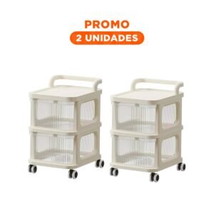 Pack2 Organizador Cerrado con Cajones Amplios de 2 Niveles con Asa Beige Claro