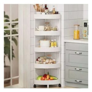 Estante Esquinero 5 Niveles Con Ruedas Blanco Para Cocina Bano u Hogar Uso Diario