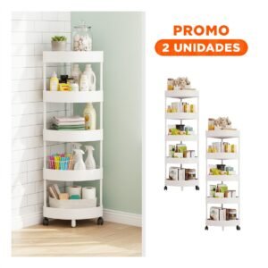 Pack2 Organizador Esquinero 5 Niveles Con Ruedas Blanco Para Cocina Bano u Hogar Uso Diario