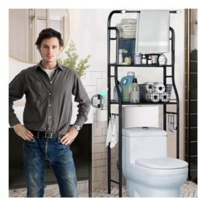 Repisa para higiene con tres niveles y colgador para toalla color negro hogar