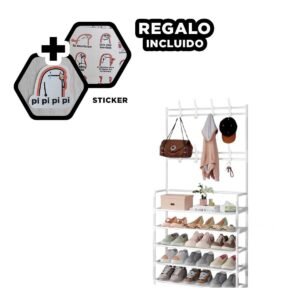 Organizador Zapatero con Percheros Recto Blanco para Dormitorio y Hogar Y+Regalo Sticker