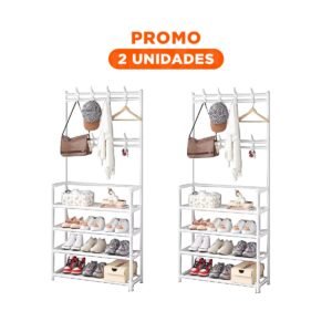 Pack2 Modulo Zapatero Organizador con Percheros Recto Blanco para Espacios del Hogar