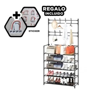 Organizador con percheros recto color negro para orden en hogar moderno Y+Regalo Sticker