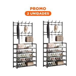Pack2 Gabinete organizador con percheros recto color negro para espacios del hogar