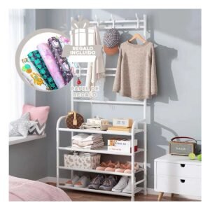 Mueble para Calzado con Percheros Curvos Blanco Practico para el Hogar Y+Regalo Sticker