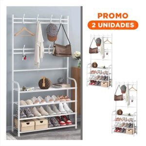 Pack2 Rack de Zapatos con Percheros Curvos Blanco para Casa