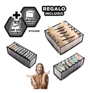 Organizador Moderno de Ropa Interior Malla Transpirable Negro Set 3 Y+Regalo Sticker