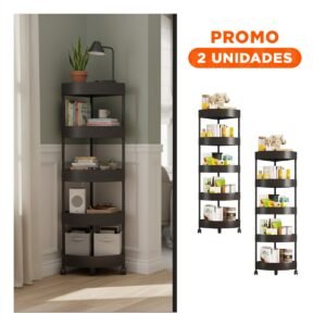 Pack2 Organizador Esquinero Negro 5 Niveles con Ruedas para Casa Uso Diario y Organizar