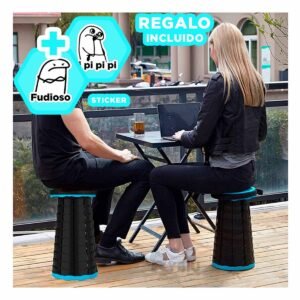 Banqueta Plegable Portatil con Doble Seguro y Tapa Turqueza Centro Negro Hogar Y+Regalo Sticker
