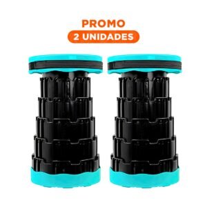 Pack2 Banco Plegable Portatil con Doble Seguro y Tapa Turqueza Centro Negro Hogar