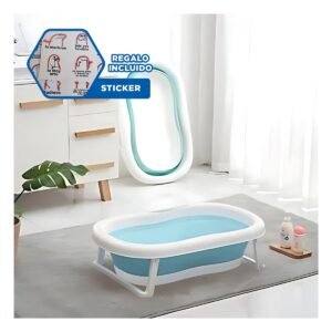 Bañera Plegable para Bebe Resistente y Funcional para Uso Diario Celeste Y+Regalo Sticker