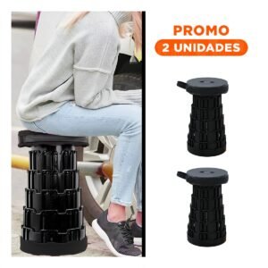 Pack2 Taburete Plegable Portatil Todo Negro con Dos Seguros para Uso Diario