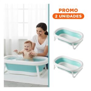 Pack2 Tina Plegable para Bebe Segura, Compacta y Facil de Almacenar Verde