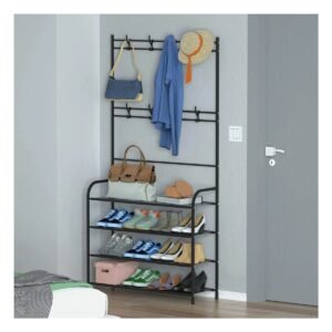 Zapatera Organizadora con Percheros Curvos Negro para Ordenar Calzado en el Hogar