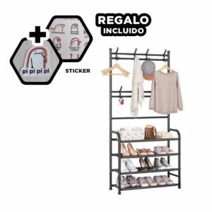 Estante Zapatera Organizadora Negro con Percheros Curvos para Casa Y+Regalo Sticker