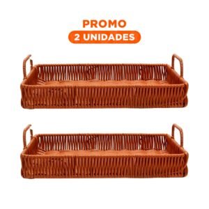Pack2 Organizador Rectangular con asas tejido para decoracion de mesa y orden en hogar