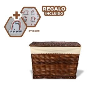 Caja de Mimbre Rectangular con Forro Tapa para Almacenaje Hogar Marron Y+Regalo Sticker