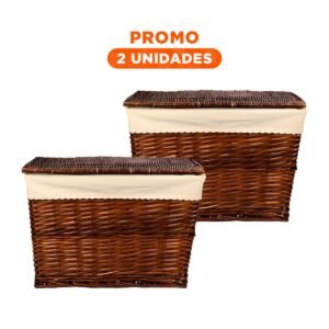 Pack2 Canasta decorativa de Mimbre Rectangular con Forro Interior y Tapa Marron