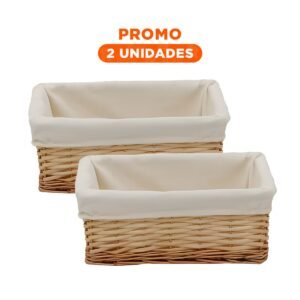 Pack2 Caja de Mimbre Rectangular Marron con Tela Inferior para Decoracion