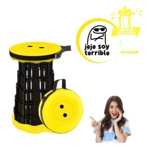 Banqueta Portatil con Doble Seguro para Exterior Tapa Amarillo Centro Negro Y+Regalo Sticker
