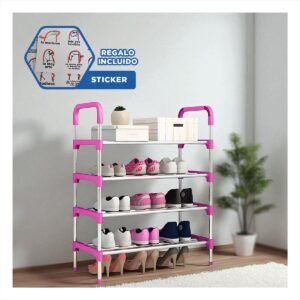 Zapatera Vertical 4 Niveles Versatil y Resistente y Facil de Guardar Rosado Y+Regalo Sticker