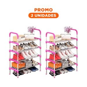 Pack2 Soporte Vertical 4 Niveles para Zapatos Ligero y Practico para Hogar Rosado
