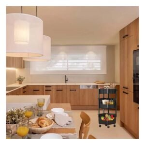 Repisa con ruedas tres niveles color Negro para organizacion de hogar y casa