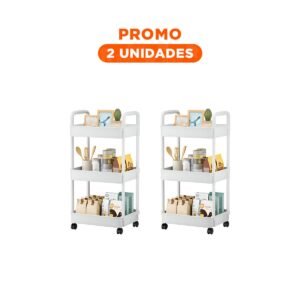 Pack2 Carro Auxiliar 3 Niveles con Ruedas y Asas Plastico Blanco para Organizacion