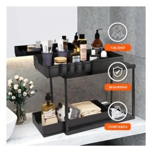 Organizador 2 Niveles con 2 Cajones Deslizables Practico para Hogar Negro