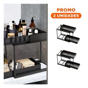 Pack2 Gavetero 2 Niveles con 2 Cajones Deslizables Practico para Hogar Negro