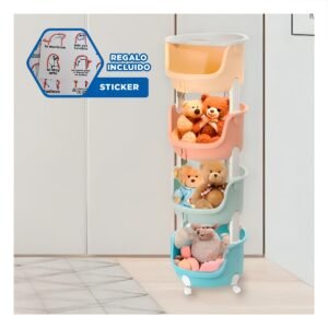 Juguetero Circular 4 Niveles Organizador Verde Celeste Amarillo y Naranja Y+Regalo Sticker