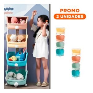 Pack2 Contenedor Circular Infantil 4 Niveles Multicolor Verde Celeste Amarillo y Naranja