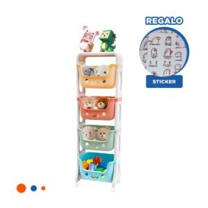 Juguetero con Caritas 4 Niveles Organizador Verde Celeste Amarillo y Naranja Y+Regalo Sticker