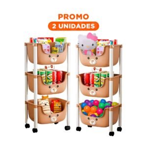 Pack2 Estantero Kawaii 3 Niveles Diseno Osito Practico para Espacios Marron