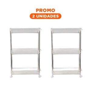 Pack2 Estantero Lateral 3 Niveles con 4 Ruedas Diseno Practico Acrilico