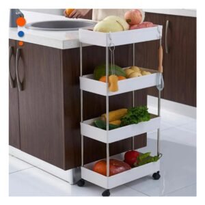 Estante Lateral De 4 Niveles con 4 Ruedas Blanco Plastico para Casa Resistente