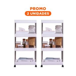 Pack2 Anaquel Lateral De 4 Niveles con 4 Ruedas Blanco Plastico Resistente