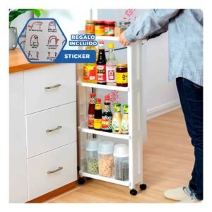 Carrito Lateral De Almacenamiento De 4 Niveles con Ruedas Blanco Plastico Y+Regalo Sticker