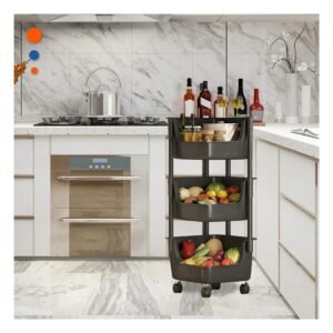 Organizador Cuadrado de 3 Niveles con Ruedas Color Negro Multiuso para Casa