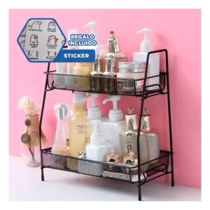 Estante 2 Niveles Multiuso Versatil y Comodo para Uso Diario Negro Y+Regalo Sticker