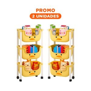 Pack2 Estantero Kawaii 3 Niveles Diseno Pato Practico para Espacios Amarillo
