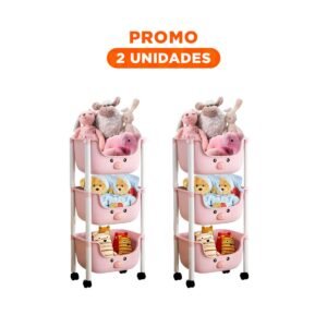 Pack2 Estantero Kawaii 3 Niveles Diseno Chancho Practico para Espacios Rosado