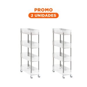 Pack2 Estante Lateral 4 Niveles con 4 Ruedas Diseno Funcional Acrilico
