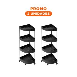 Pack2 Anaquel Esquinero De 4 Niveles con Ruedas Negro Diseno Compacto y Firme