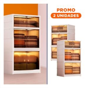 Pack2 Mueble Plegable 3 Niveles Blanco 44x34,5x79 cm con Puertas para su Sala