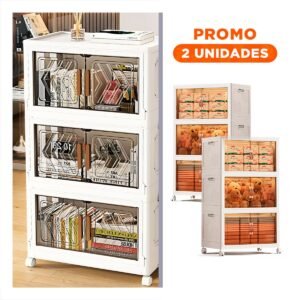 Pack2 Mueble Plegable 3 Niveles Blanco 45x30x70 cm con Puertas para su Sala