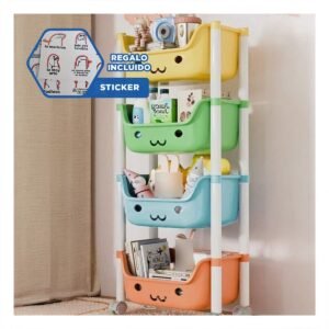 Juguetero Infantil con Caritas 4 Niveles Estructura Estable Multicolor Y+Regalo Sticker