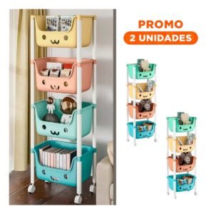 Pack2 Estantero Infantil con Caritas 4 Niveles Diseno Divertido Multicolor