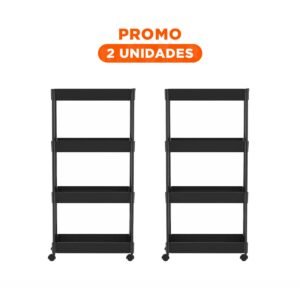 Pack2 Estructura Lateral De 4 Niveles con 4 Ruedas Negro Plastico Resistente